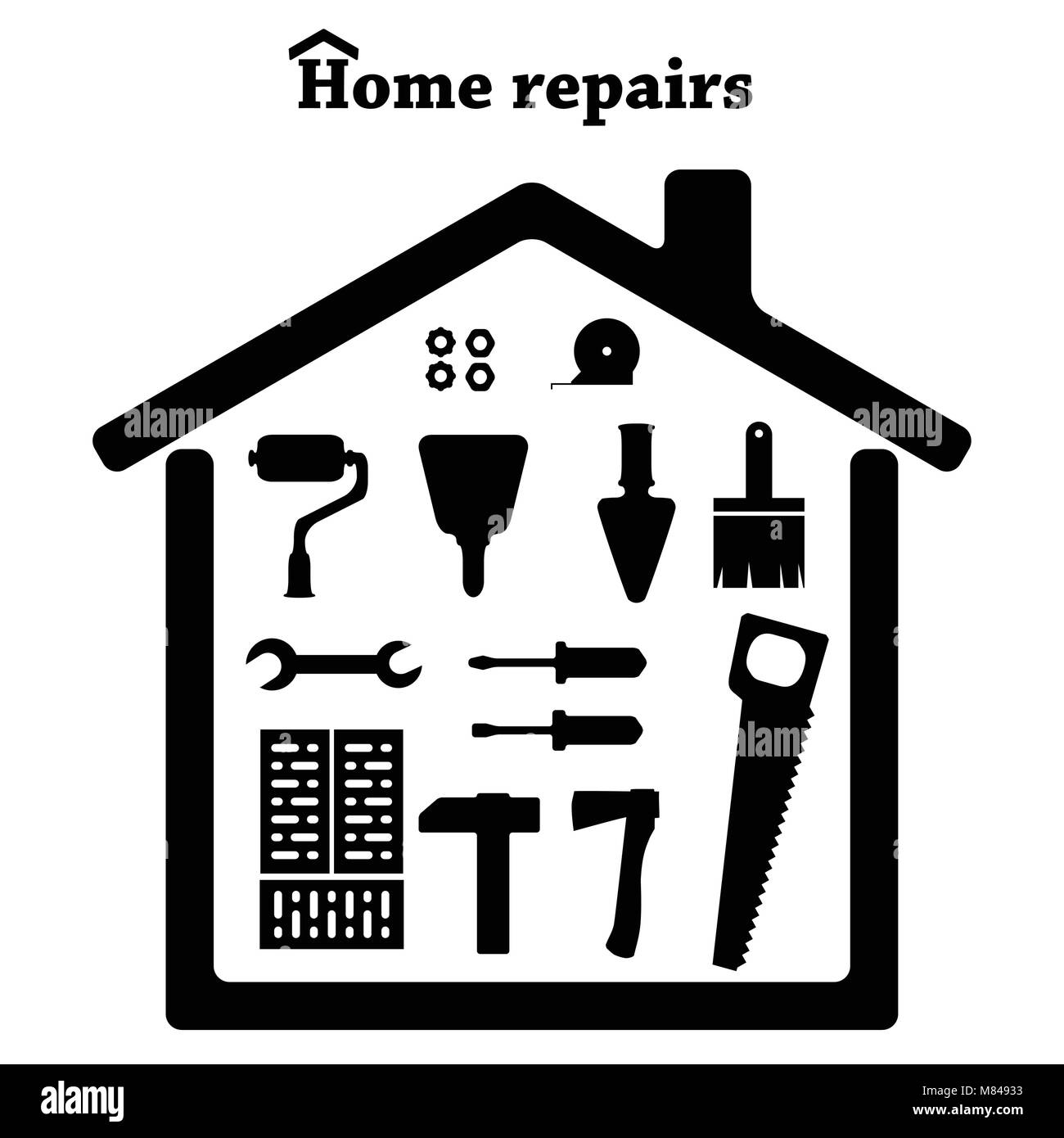 Home riparazioni. Icona set di strumenti. Costruire il vettore. Illustrazione Vettoriale