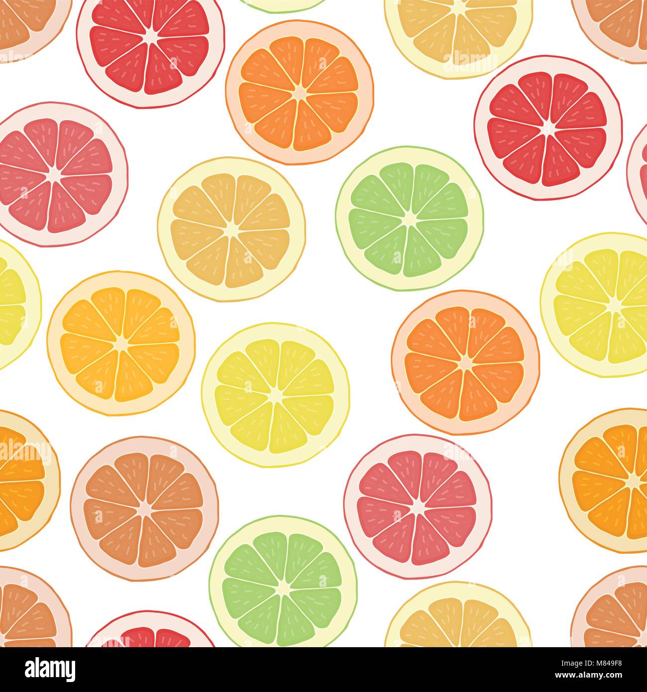 Sfondo agrumato senza cuciture. Carta da parati frutta. Vector Tropical Delicious. A fette di limone, arancia e pompelmo. Illustrazione Vettoriale