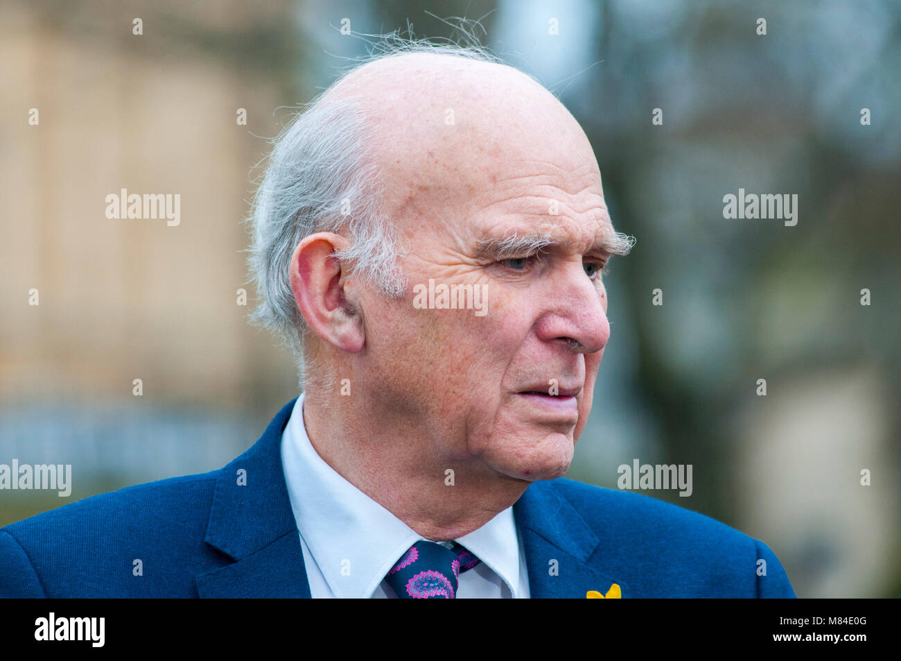 Londra, UK, 13/03/2018 i politici e gli esperti finanziari commenta Philip Hammond molla della dichiarazione al di fuori della sede del Parlamento su College Gree Foto Stock