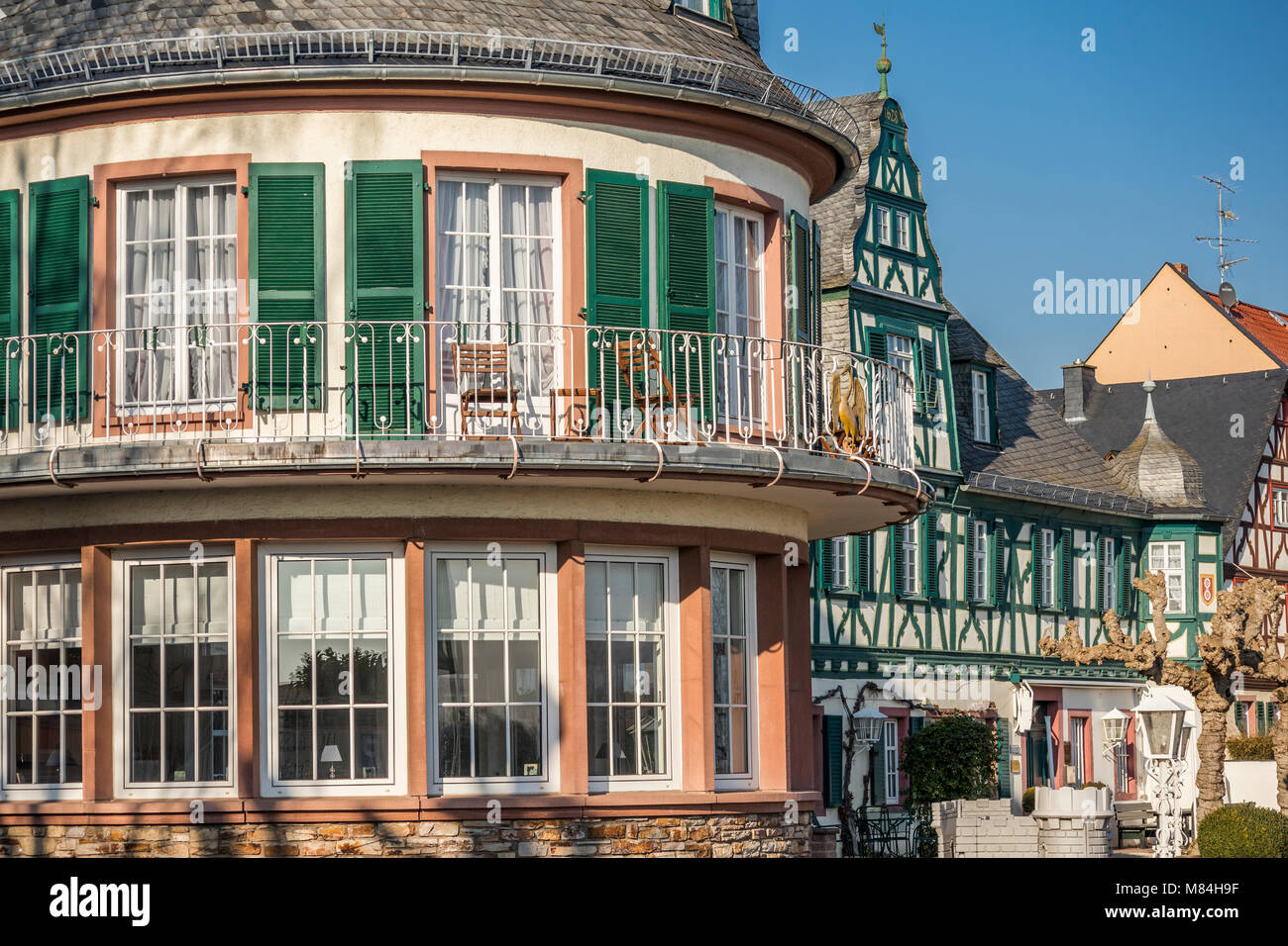 Hotel Schwan, la città di Oestrich-Winkel, Hesse, Germania, Europa Foto Stock