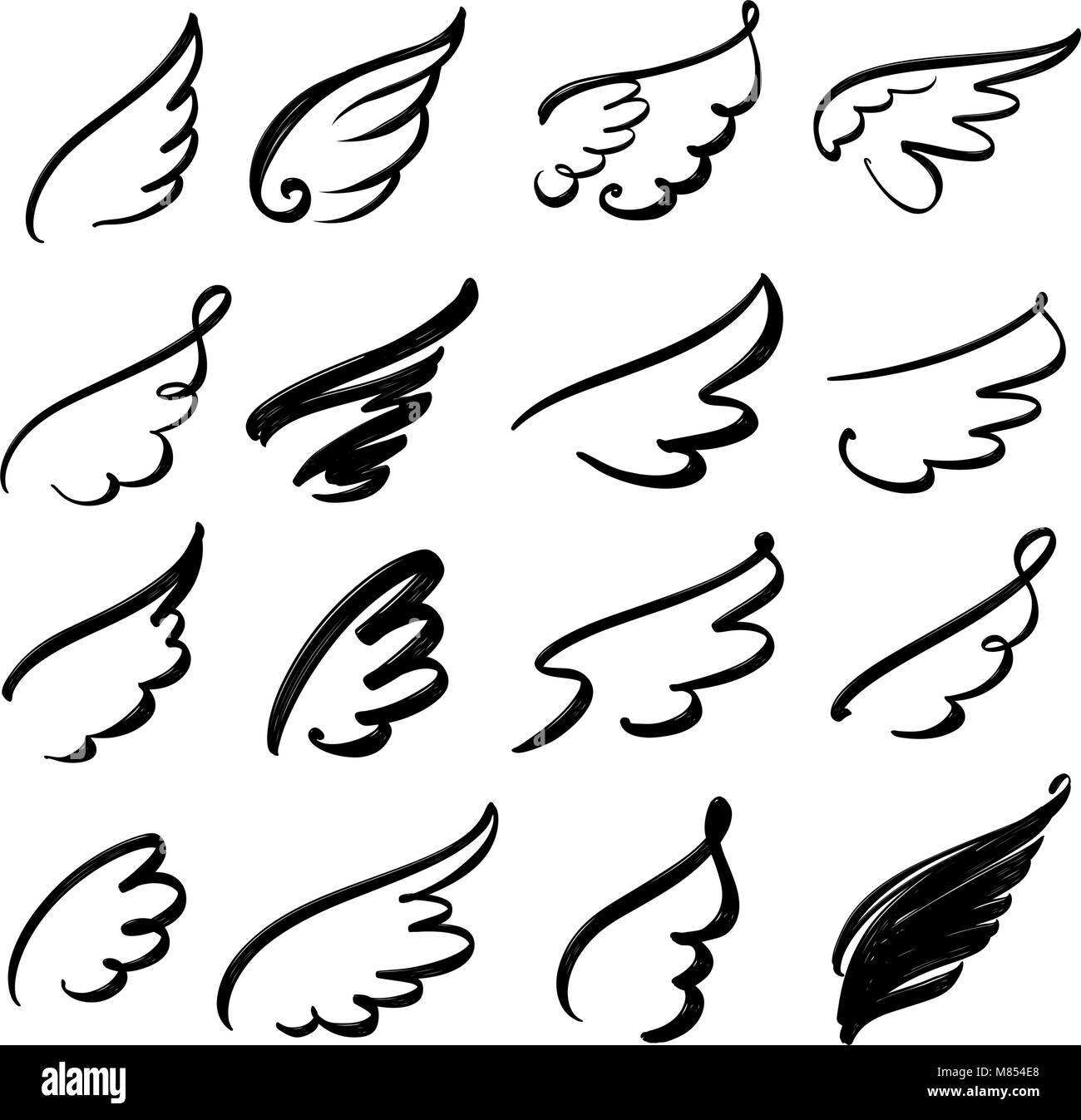 Abstract battenti colomba schizzo impostare l'icona Collezione cartoon disegnati a mano illustrazione vettoriale schizzo Illustrazione Vettoriale