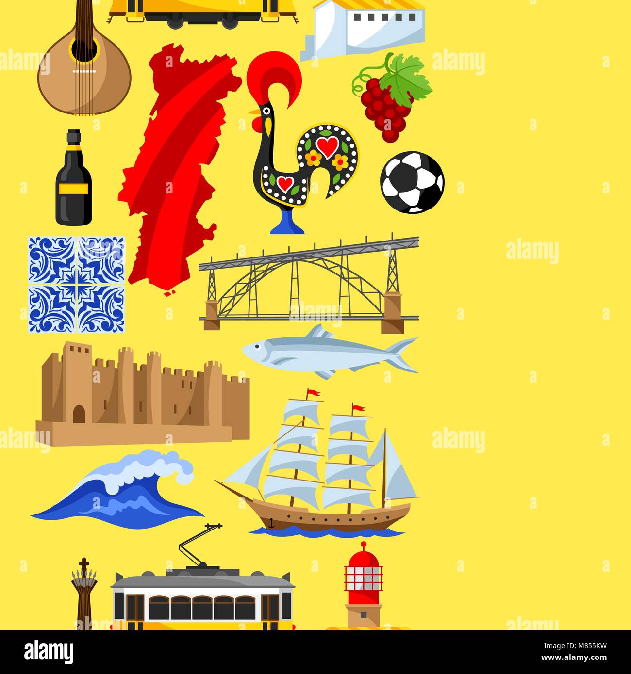 Il Portogallo seamless pattern. Nazionale Portoghese simboli tradizionali e oggetti Illustrazione Vettoriale