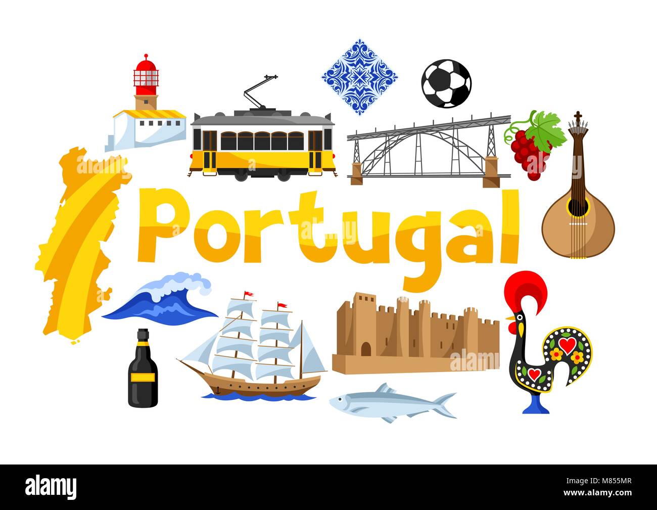 In Portogallo il design dello sfondo. Nazionale Portoghese simboli tradizionali e oggetti Illustrazione Vettoriale