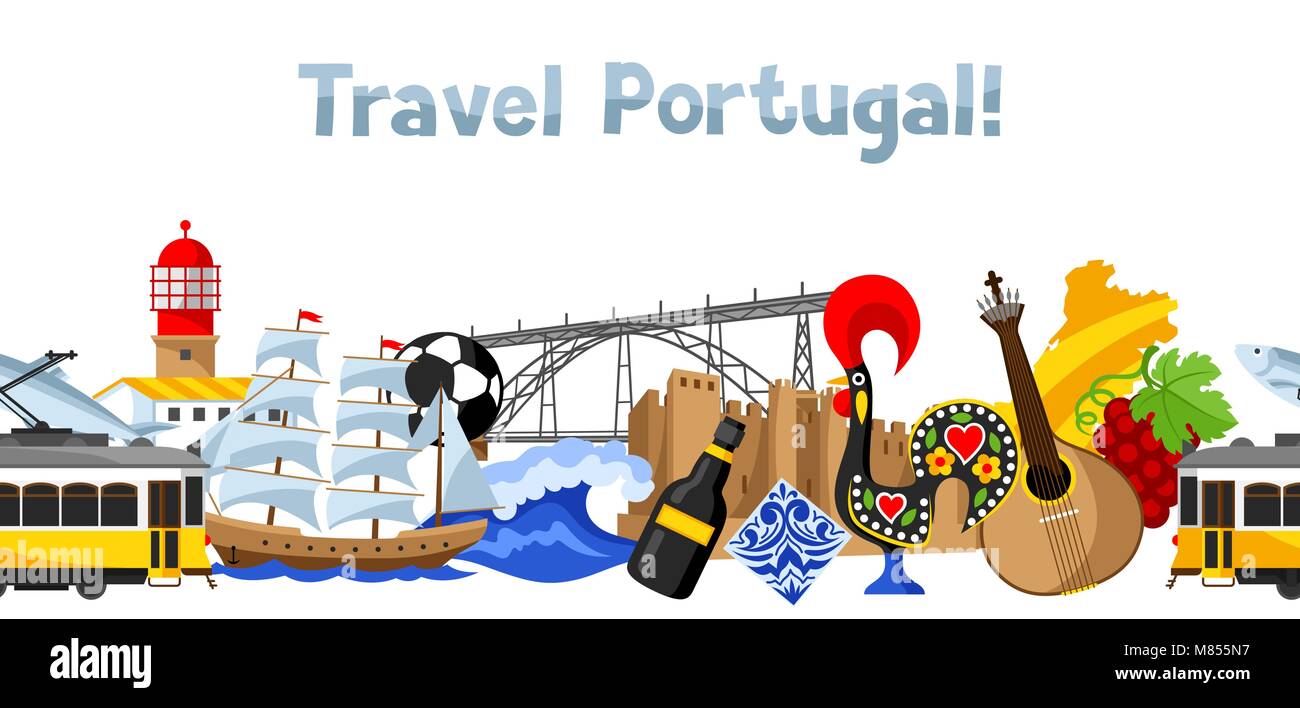 In Portogallo il design dello sfondo. Nazionale Portoghese simboli tradizionali e oggetti Illustrazione Vettoriale