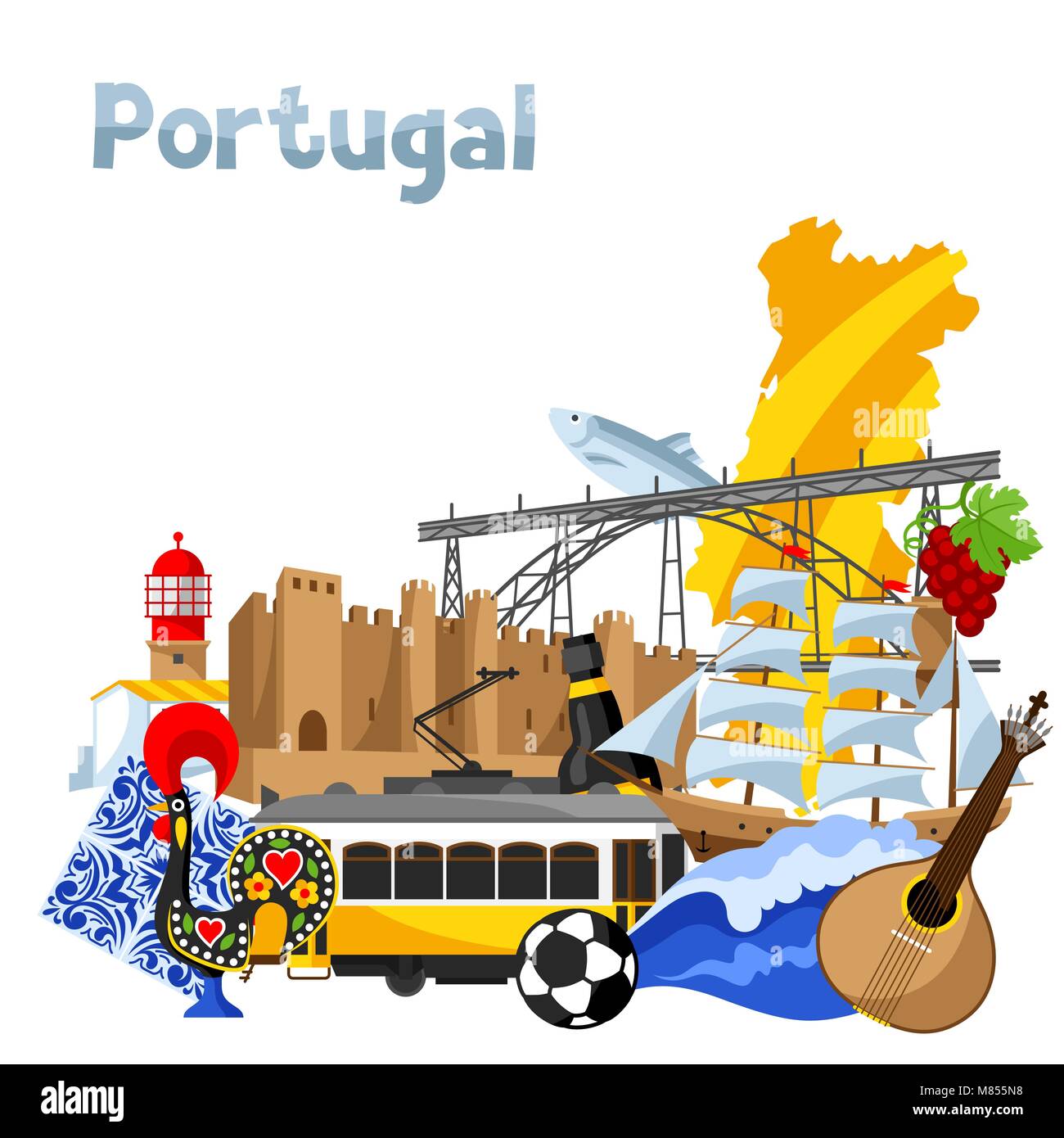 In Portogallo il design dello sfondo. Nazionale Portoghese simboli tradizionali e oggetti Illustrazione Vettoriale