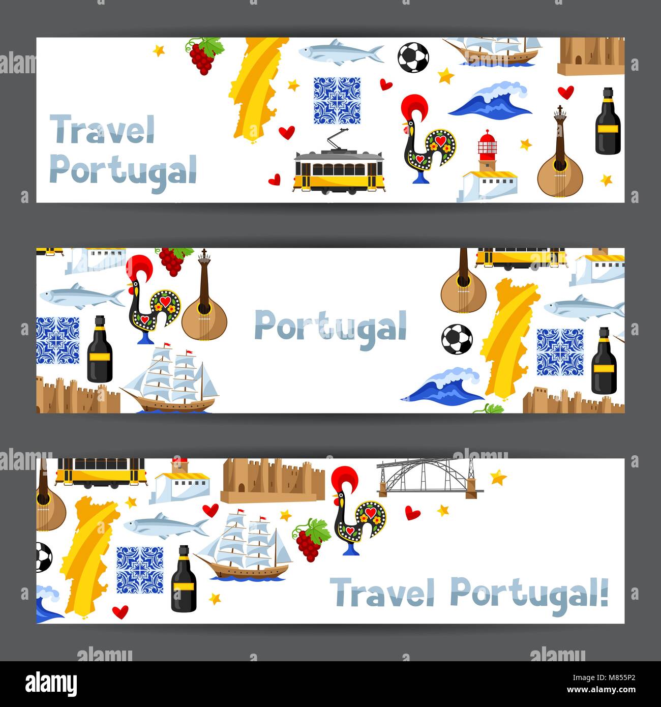 Il Portogallo banner. Nazionale Portoghese simboli tradizionali e oggetti Illustrazione Vettoriale