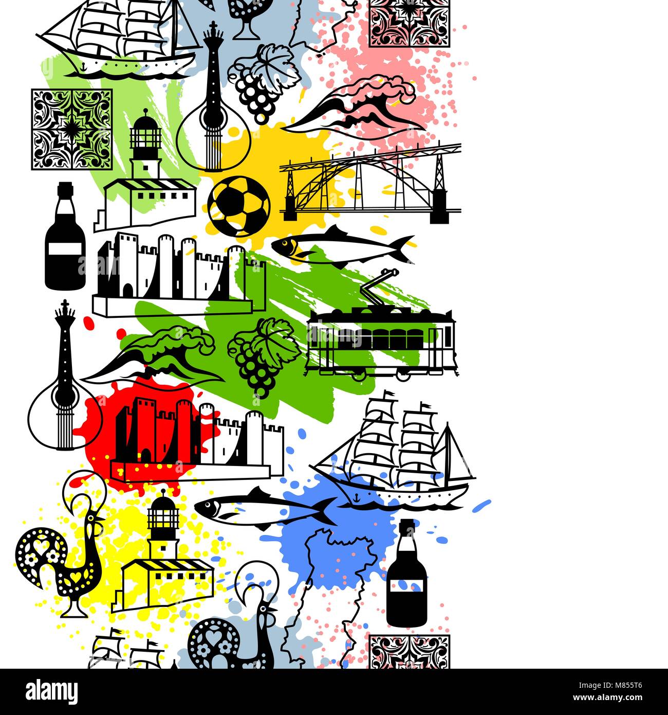 Il Portogallo seamless pattern. Nazionale Portoghese simboli tradizionali e oggetti Illustrazione Vettoriale