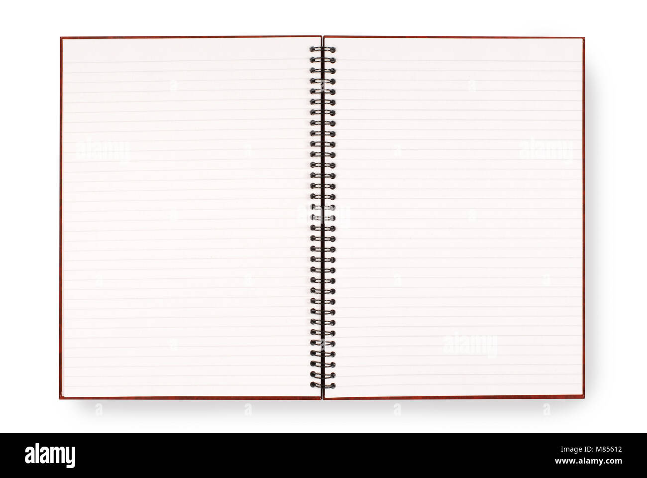 La scrittura o il quaderno con rivestito in bianco le pagine bianche  isolate su uno sfondo bianco Foto stock - Alamy