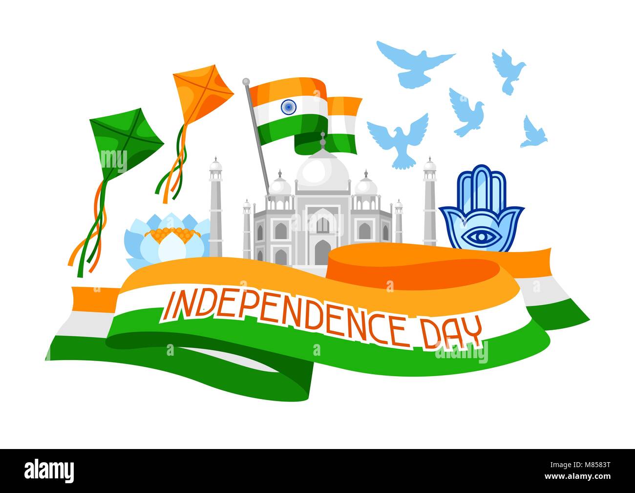 India Independence Day greeting card. Celebrazione 15 agosto Illustrazione Vettoriale