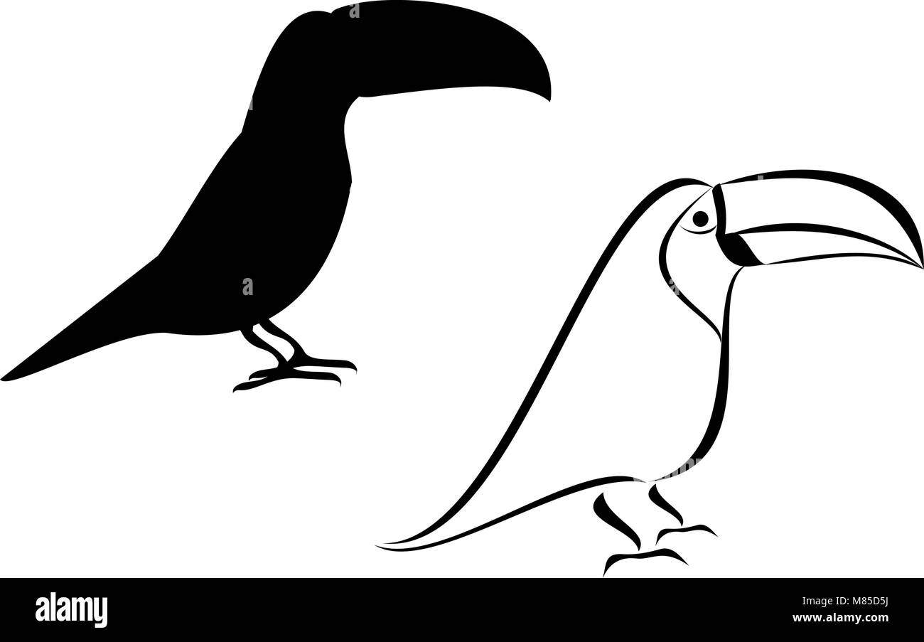 Un tribale e silhouette tucan impostato Illustrazione Vettoriale