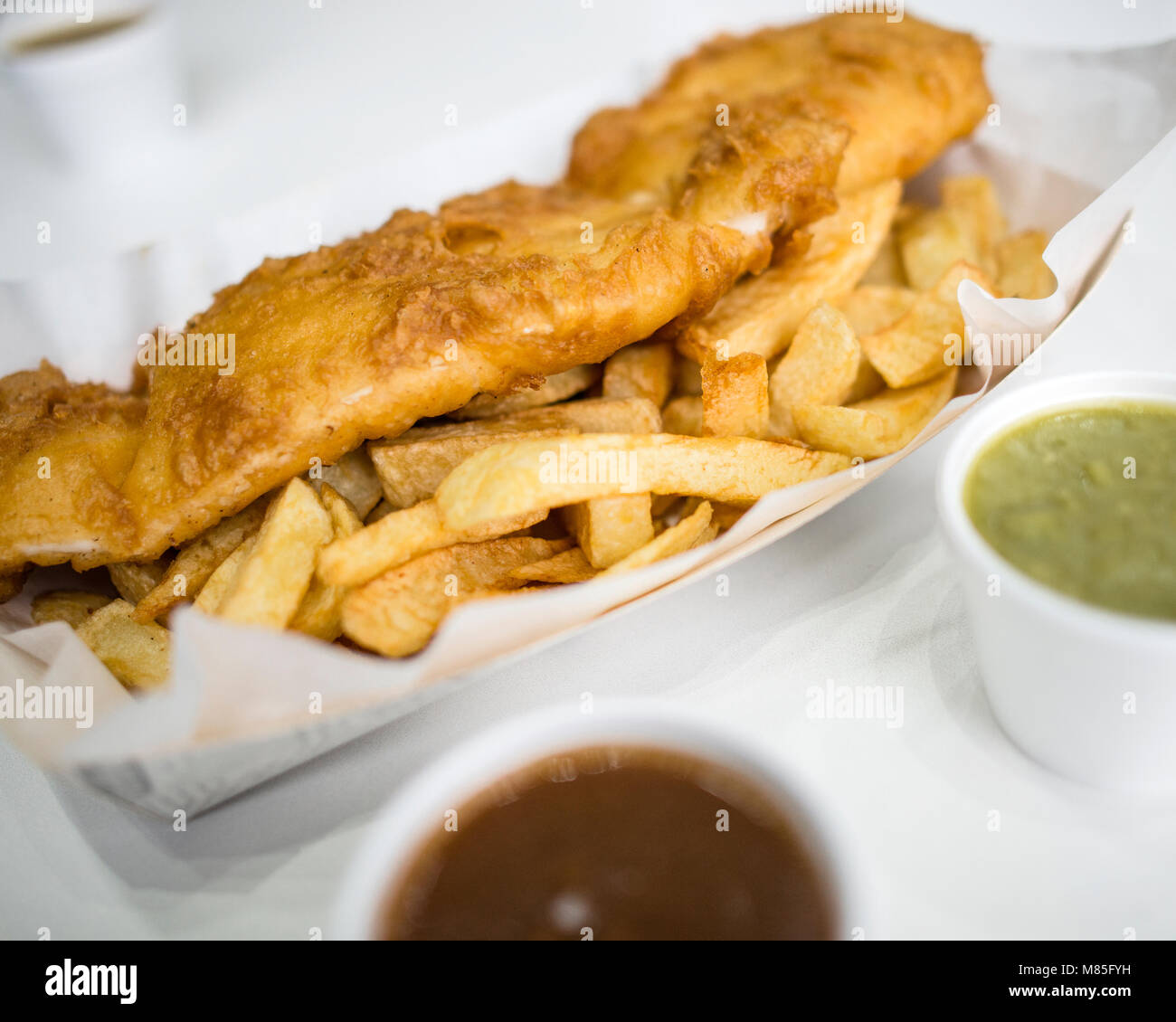 Pesce e patatine fritte Foto Stock