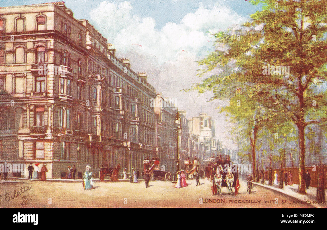 Piccadilly, Londra, Inghilterra, guardando ad est, con St James Park, circa 1905 Foto Stock