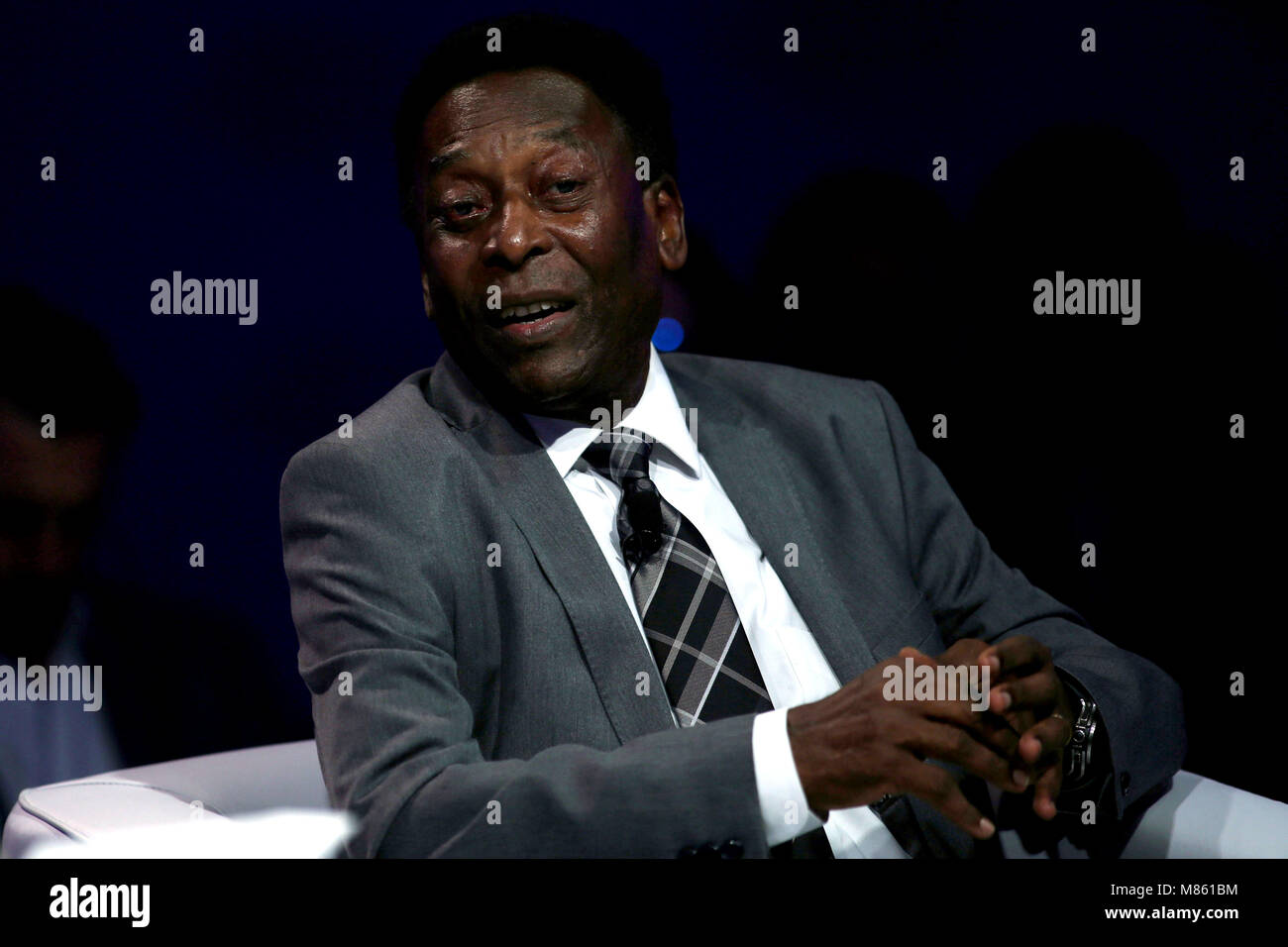 Sao Paulo, Brasile. Xiv Mar, 2018. Brasiliano ex giocatore di calcio Edson Arantes do Nascimento 'Pele' prende parte a una sessione del Forum Economico Mondiale per l'America Latina, in Sao Paulo, Brasile, il 14 marzo 2018. Credito: Rahel Patrasso/Xinhua/Alamy Live News Foto Stock