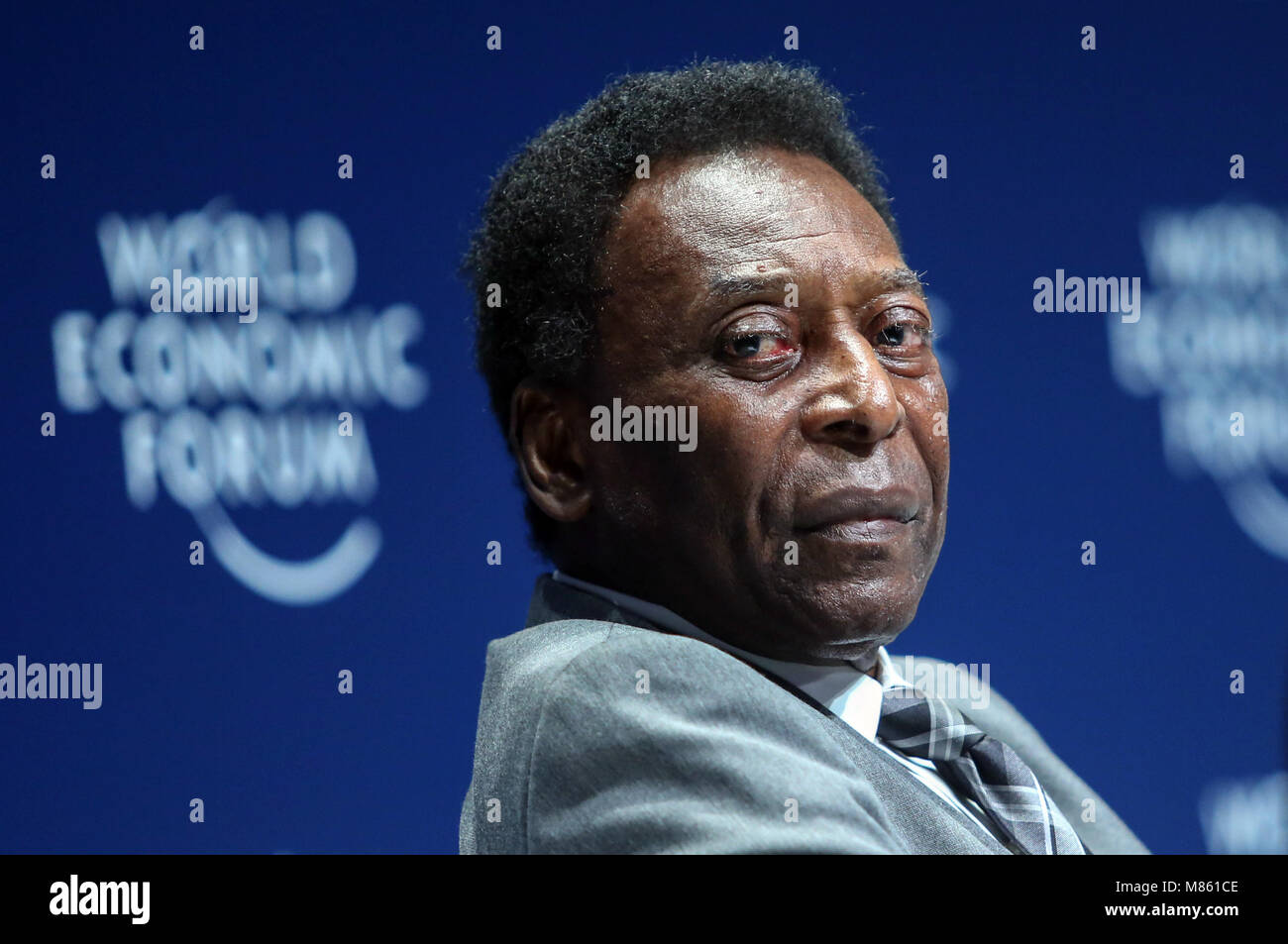 Sao Paulo, Brasile. Xiv Mar, 2018. Brasiliano ex giocatore di calcio Edson Arantes do Nascimento 'Pele' prende parte a una sessione del Forum Economico Mondiale per l'America Latina, in Sao Paulo, Brasile, il 14 marzo 2018. Credito: Rahel Patrasso/Xinhua/Alamy Live News Foto Stock