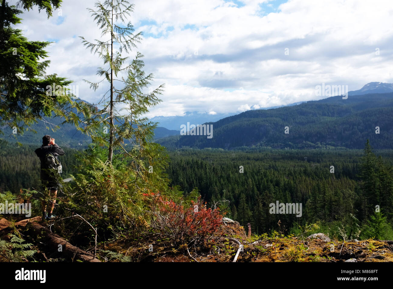 Punto di vista nella theCanadian Rockies paesaggio di montagna, nei pressi di Whistler BC Foto Stock