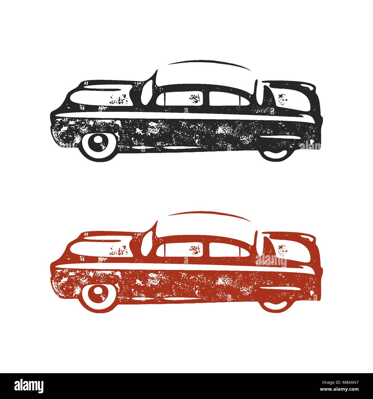 Vintage disegnati a mano auto. Retrò simbolo auto design. Classic car emblema isolati su sfondo bianco. Stock di elementi del vettore. American icona della modalità automatica. USA tema automobilistico Illustrazione Vettoriale