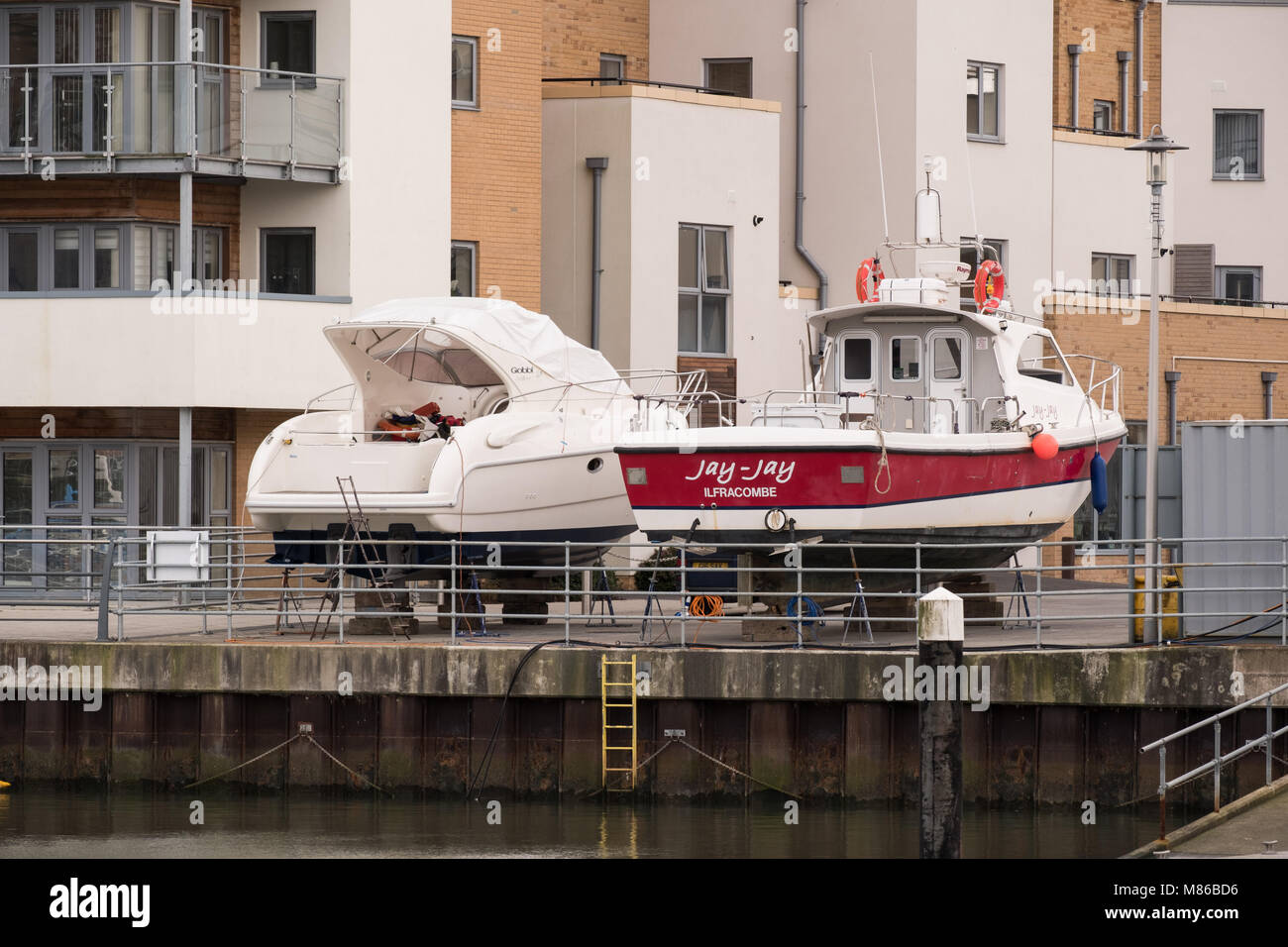 Marzo 2018 - Dettagli di barche nel porto di Portishead, vicino a Bristol. Foto Stock