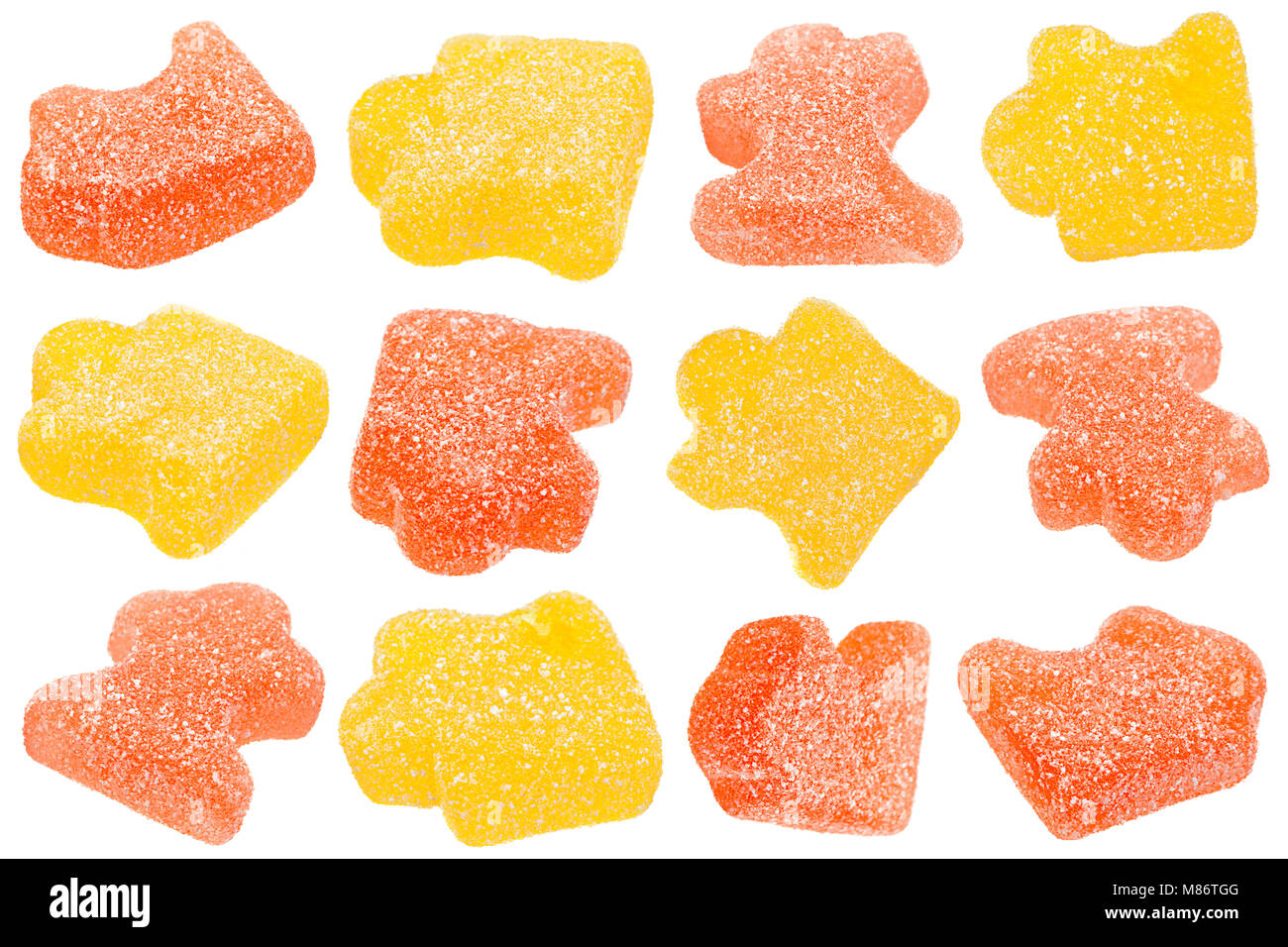 La marmellata di arance jelly candy come forma pazzles isolato su bianco Foto Stock