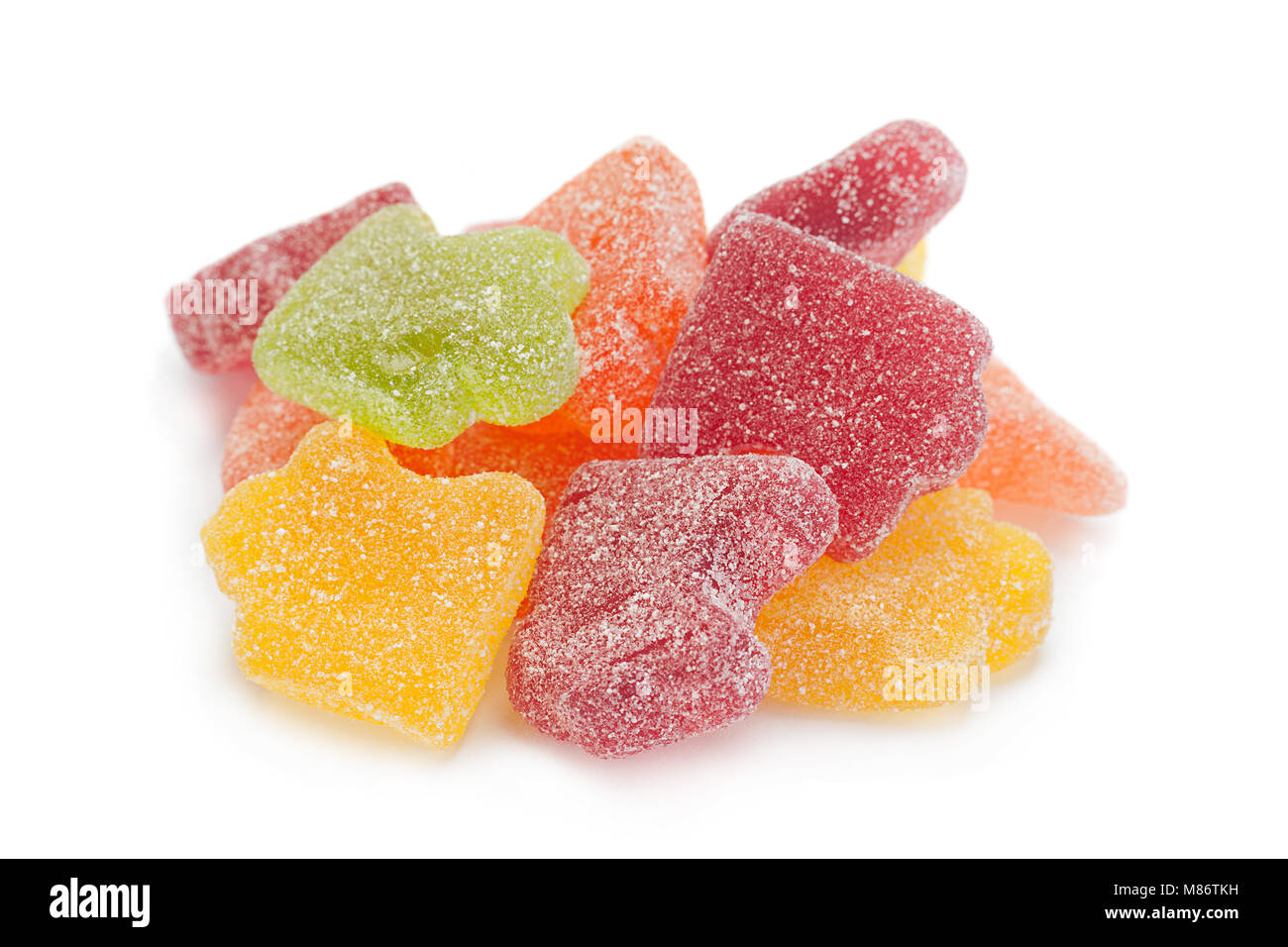 La marmellata di arance jelly candy come forma pazzles isolato su bianco Foto Stock