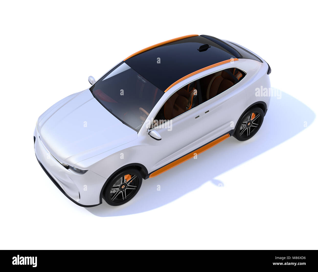 Bianco elettrico SUV concept car isolati su sfondo bianco. Il rendering 3D'immagine. Design originale. Foto Stock
