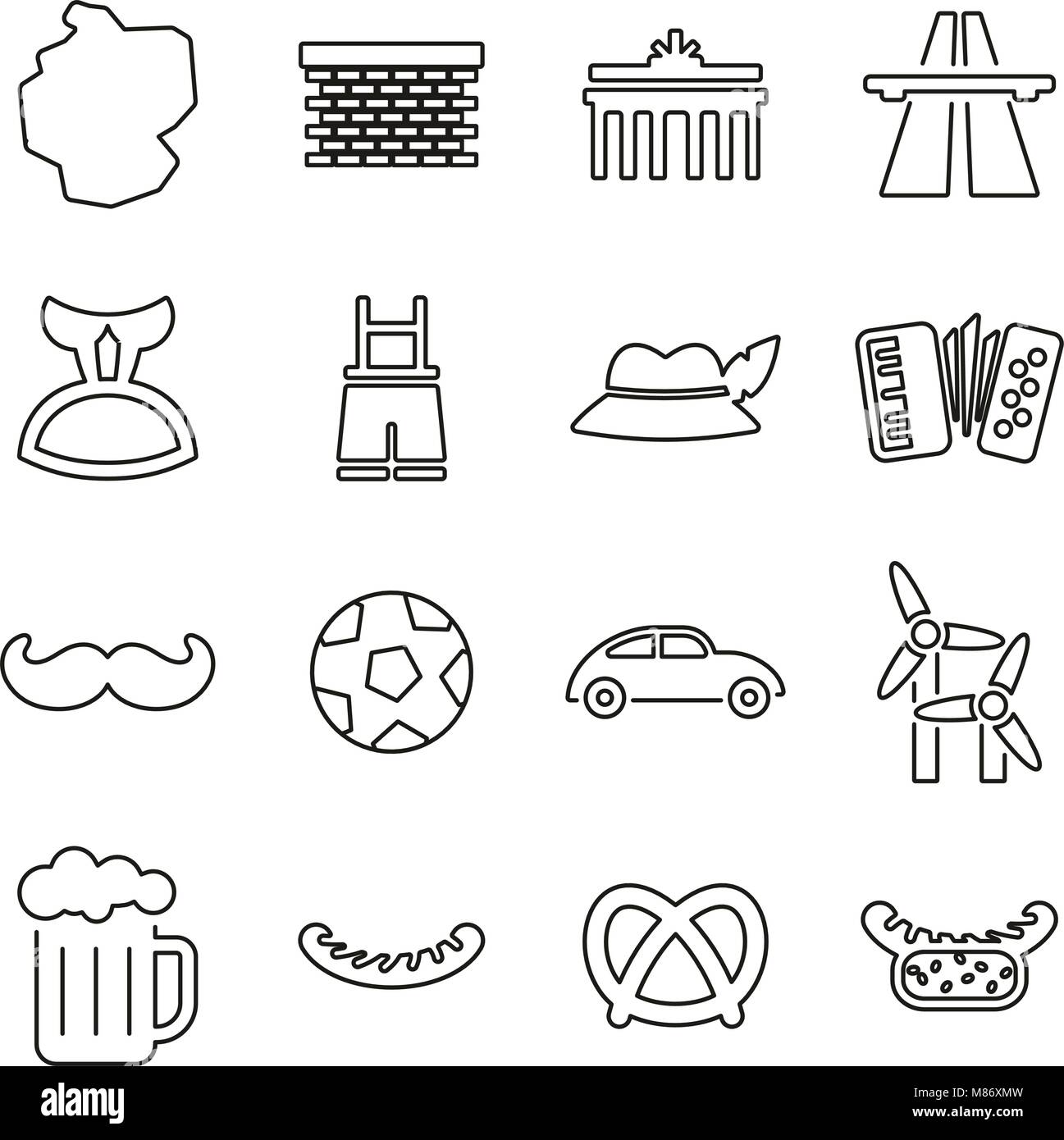 Germania tutti in una delle icone in Bianco e Nero Color Design piatto Set di Freehand Illustrazione Vettoriale