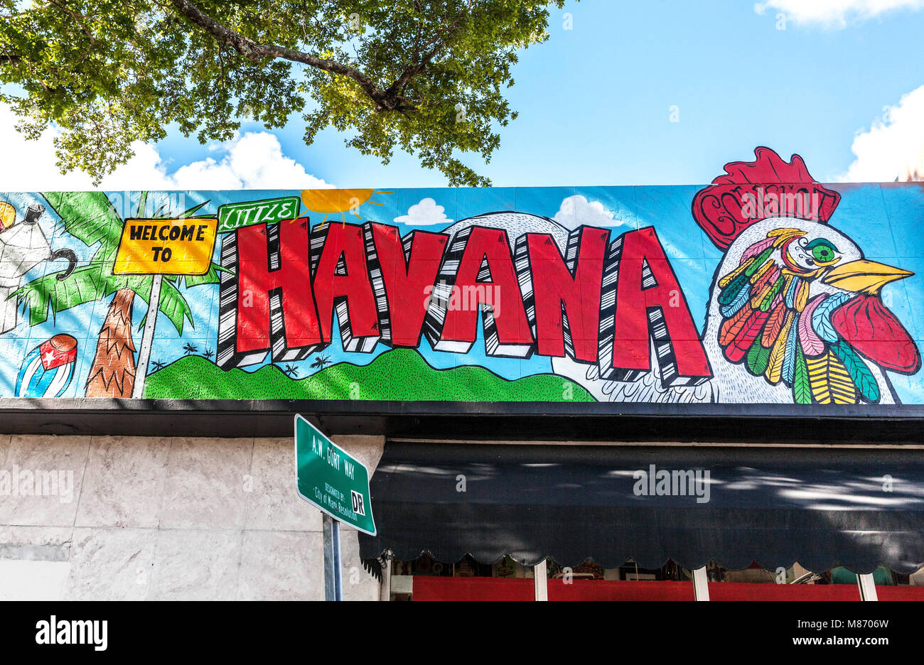 Benvenuti a Little Havana segno, Miami, Florida, Stati Uniti d'America. Foto Stock