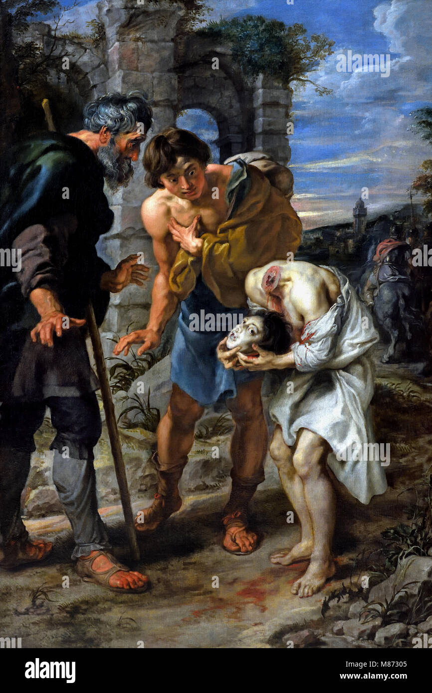 Il Miracolo di Saint Just ( di Saint Justus ) 1633 da Peter Paul Rubens (1577-1640) belga fiamminga del Belgio ( dopo venne decapitato, Justus' corpo quindi prelevata la testa tagliata e ha continuato a parlare.Justus è quindi uno dei leggendari cephalophores, il santo "testa-carrier" che miracolosamente ha continuato a parlare o muoversi pur essendo decapitato. ) Foto Stock