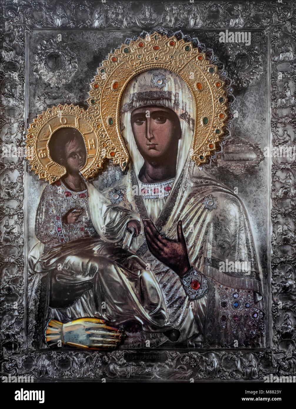 Chiesa icona della Madre di Dio (Maria) e figlio (Gesù Cristo) il simbolo del cristianesimo Foto Stock