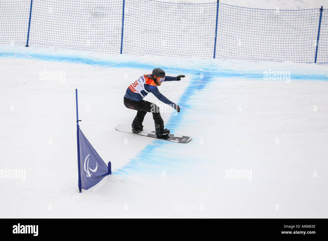 PyeongChang, Corea del Sud. 16 marzo, 2018. Para Snowboard. Team GB - Pick Owen Credito: Marco Ciccolella/Alamy Live News Foto Stock