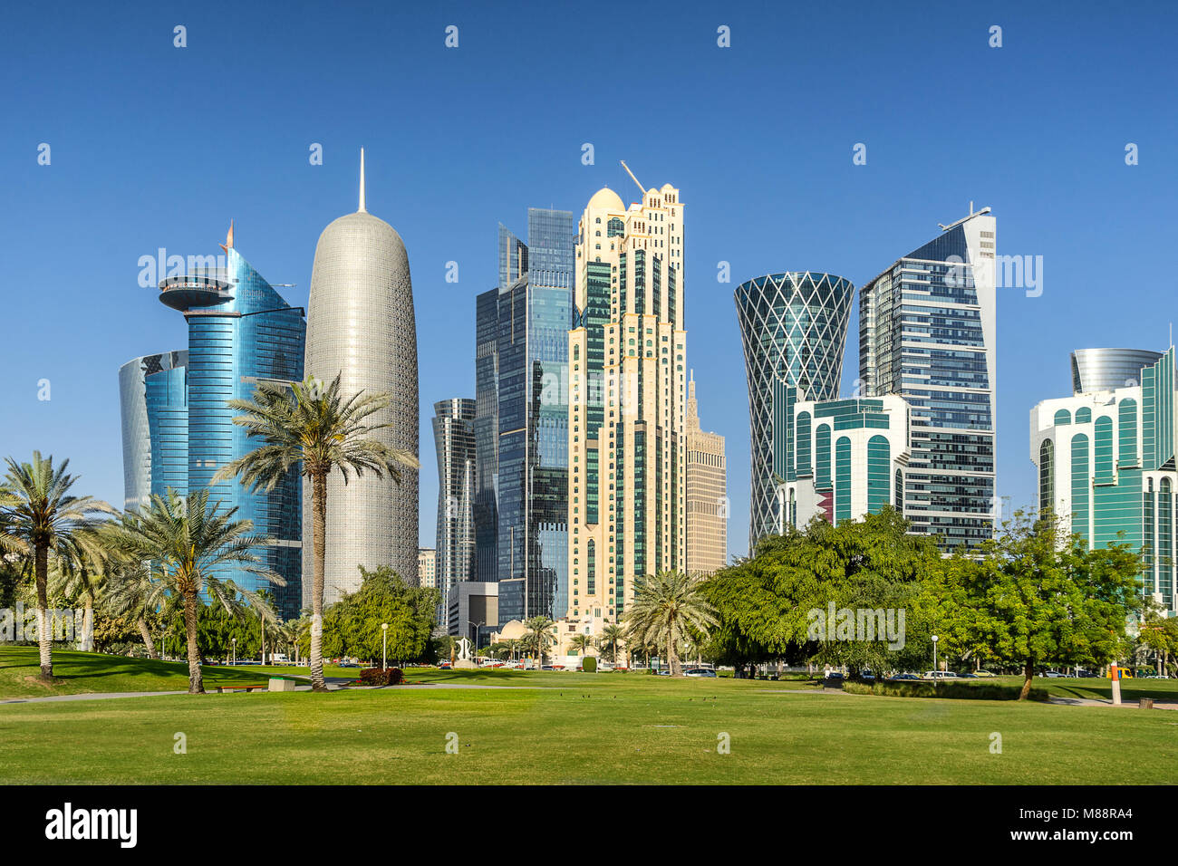 West Bay sulla Corniche a Doha in Qatar Foto Stock