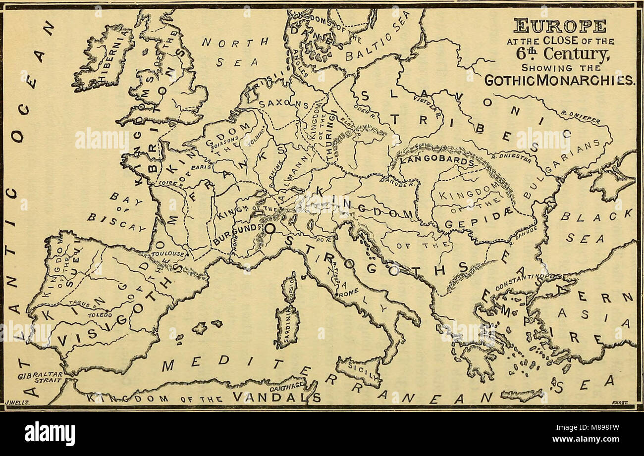 L'Europa alla fine del VI secolo, che mostra le monarchie gotico (14780052291) Foto Stock