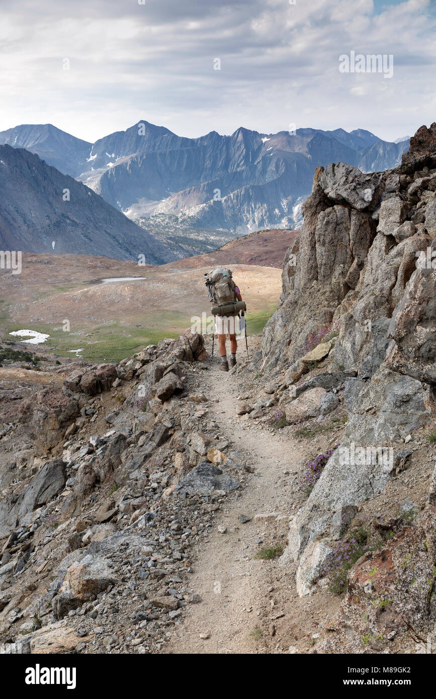 CA03401-00...CALIFORNIA - Vicky molla attraversando Pinchot Pass south bound sul John Muir Trail nel Kings Canyon National Park. (MR# S1) Foto Stock