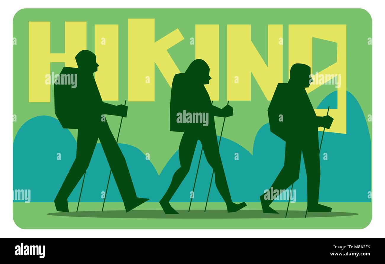 Sagome di turisti, escursionismo. Illustrazione Vettoriale