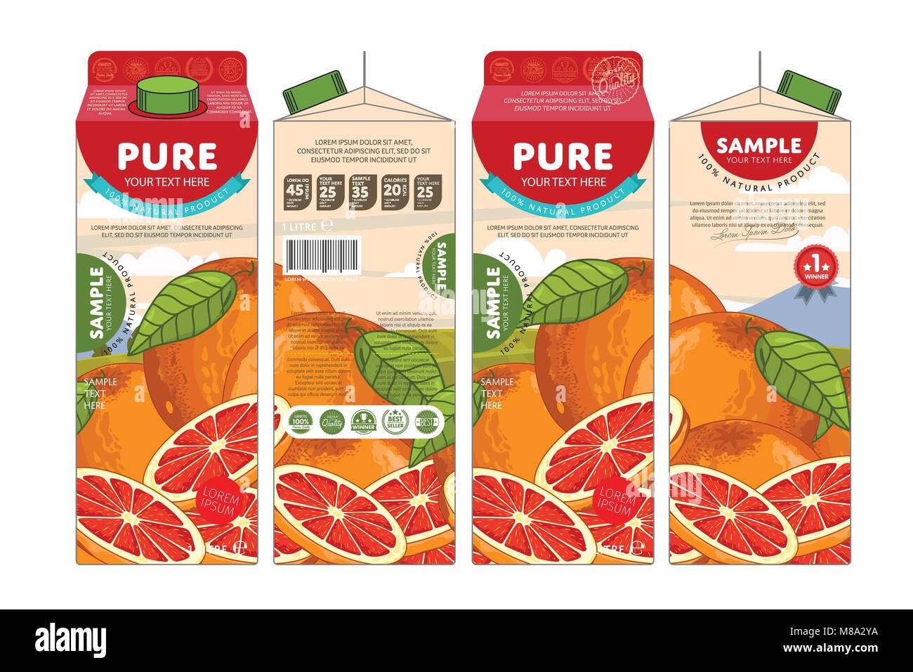 Modello di progettazione packaging Succhi di pompelmo o di pomelo Illustrazione Vettoriale