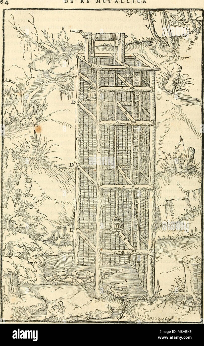 Georgii Agricolae De re metallica libri XII. qvibus officia, instrumenta, machinae, ac omnia deni ad metallicam spectantia, non modo luculentissimè describuntur, sed e per le effigi, suis locis (14593236889) Foto Stock