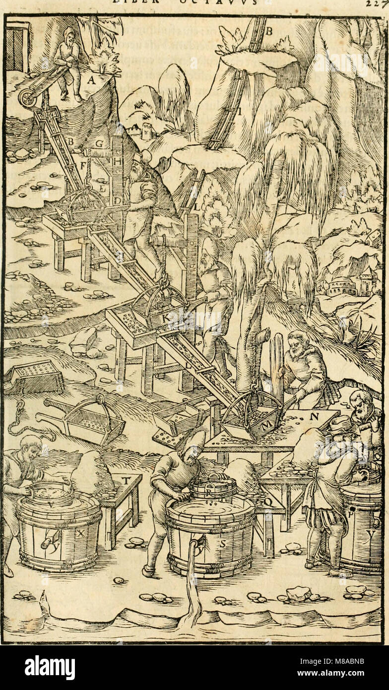 Georgii Agricolae De re metallica libri XII. qvibus officia, instrumenta, machinae, ac omnia deni ad metallicam spectantia, non modo luculentissimè describuntur, sed e per le effigi, suis locis (14777758594) Foto Stock