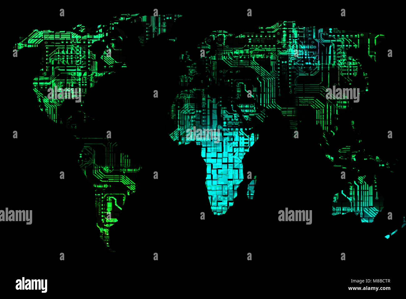 Mondo digitale mappa con tutti i continenti Foto Stock