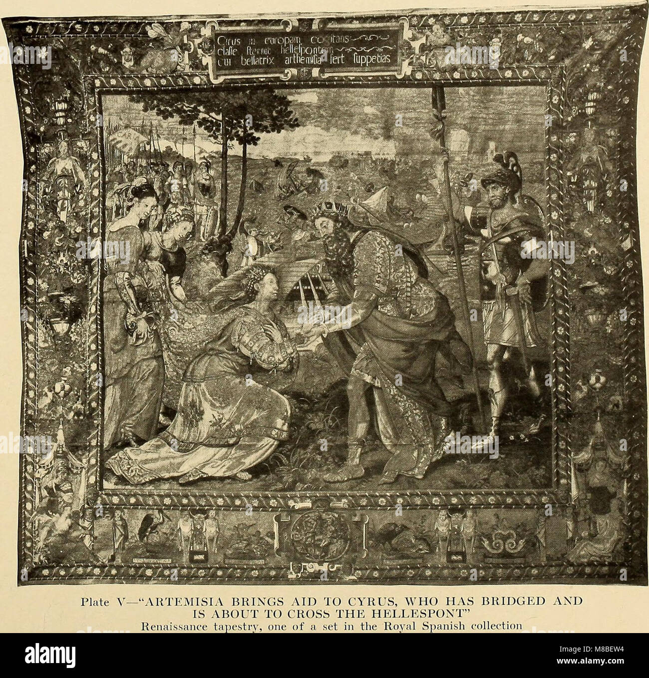 *Tessuti decorativi* è una guida illustrata ai rivestimenti tessili per mobili, pareti e pavimenti, che mostra materiali come damaschi, broccati, velluti, arazzi e lacci. Ne esplora l'uso nel design e nella decorazione di interni. Foto Stock