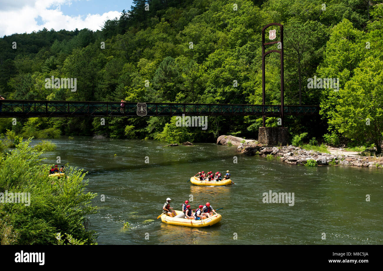 Il fiume Ocoee supporta lo sport come il rafting e il kayak in Cherokee National Forest, TN. Foto Stock