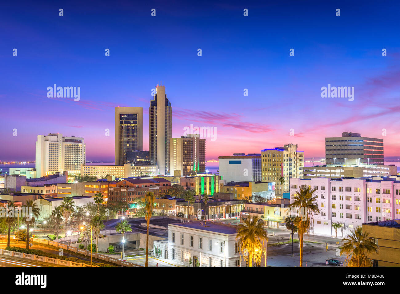 Il Corpus Christi, Texas, Stati Uniti d'America skyline al tramonto. Foto Stock