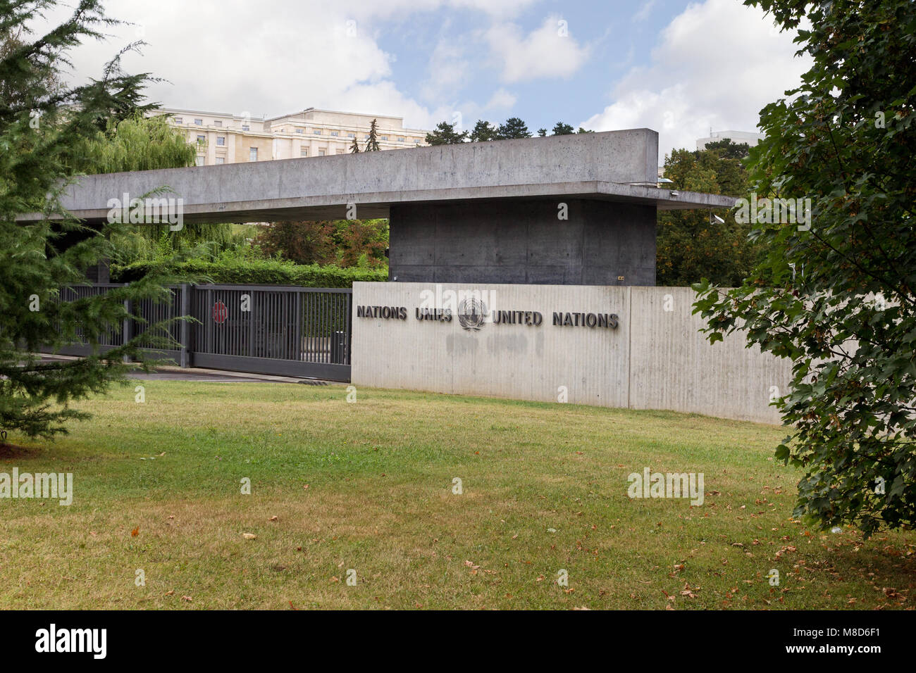 Ingresso del palazzo delle Nazioni Unite - Ginevra Foto Stock