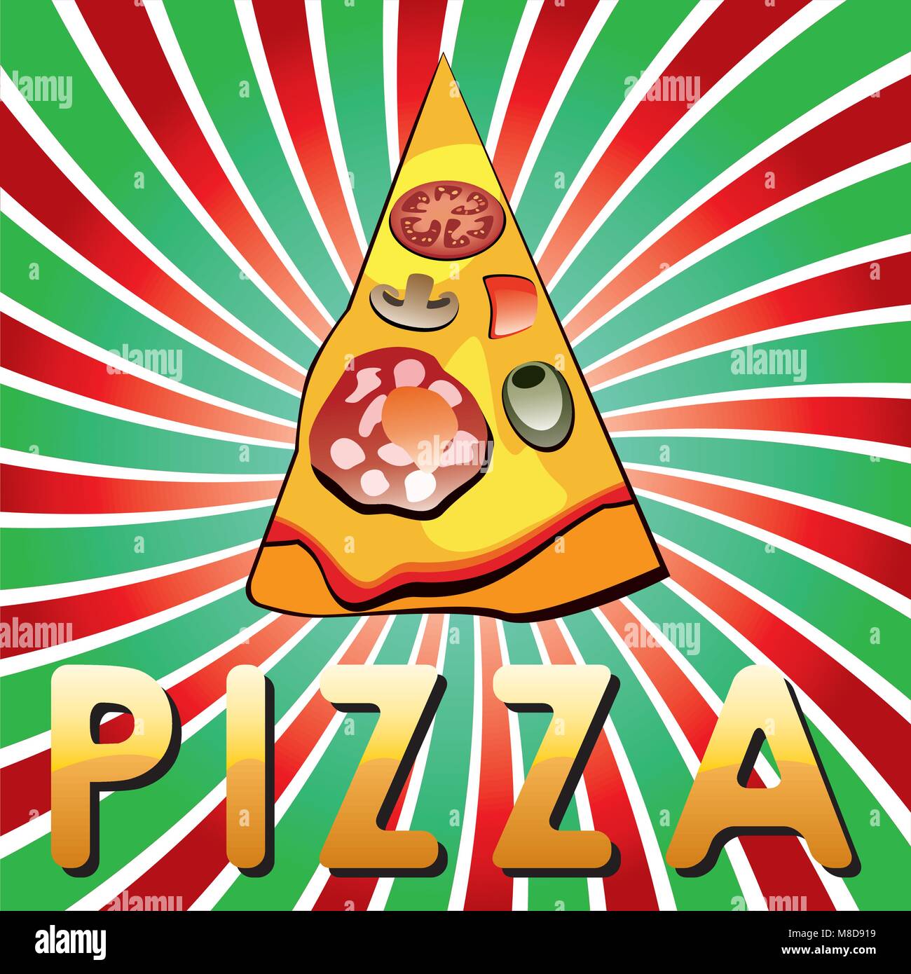 Vettore pizza italiana fetta su lucido sfondo rétro Illustrazione Vettoriale