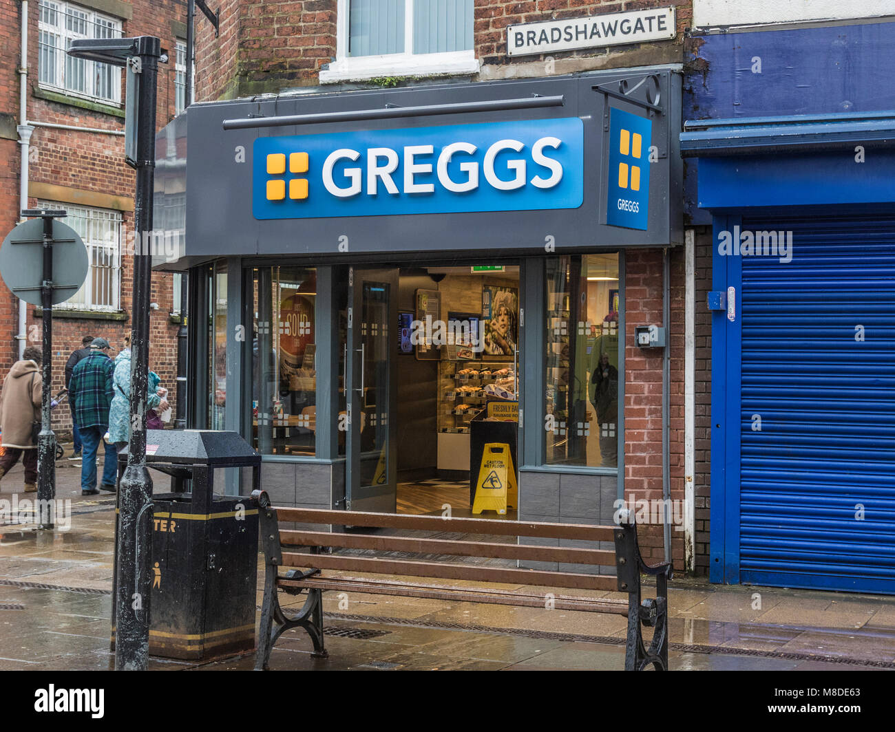 Greggs panificio, Bradshawgate, Leigh Lancashire Foto Stock