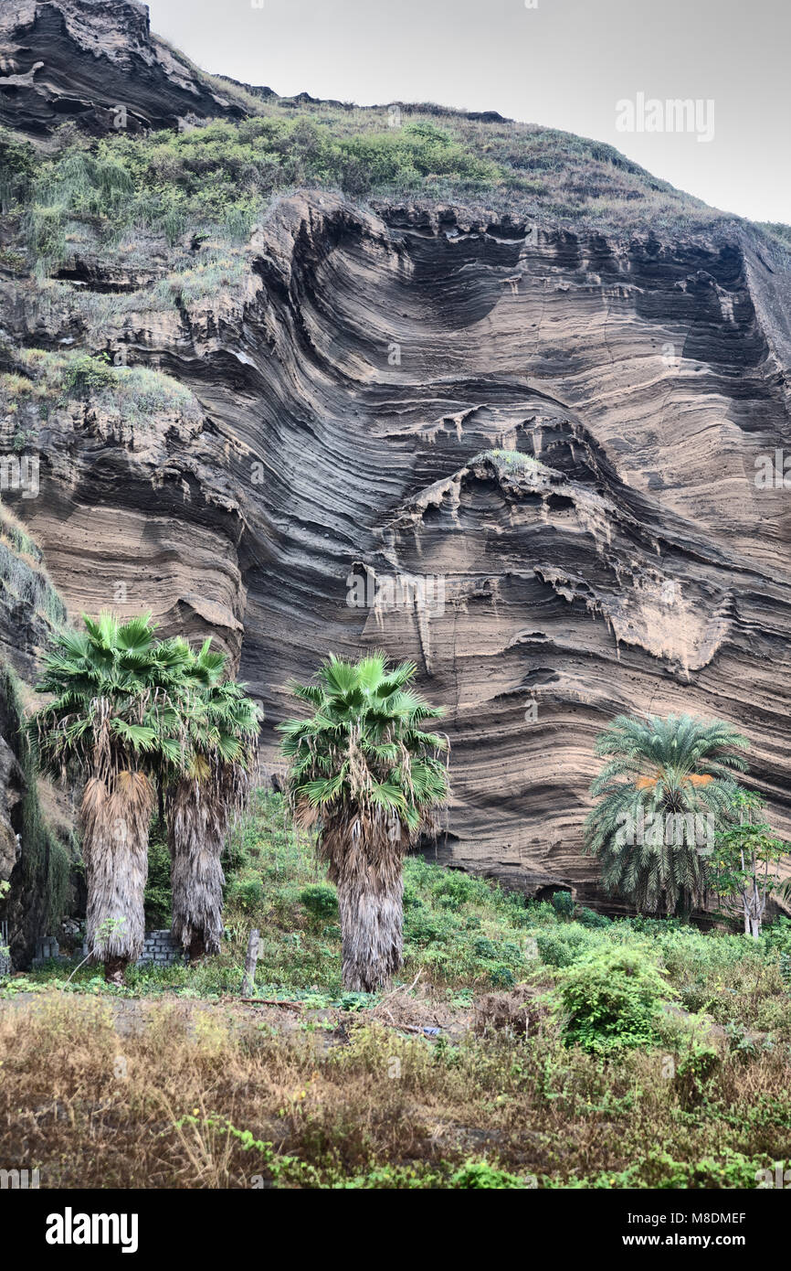 Textured formazione di roccia, Fogo Capo Verde Foto Stock