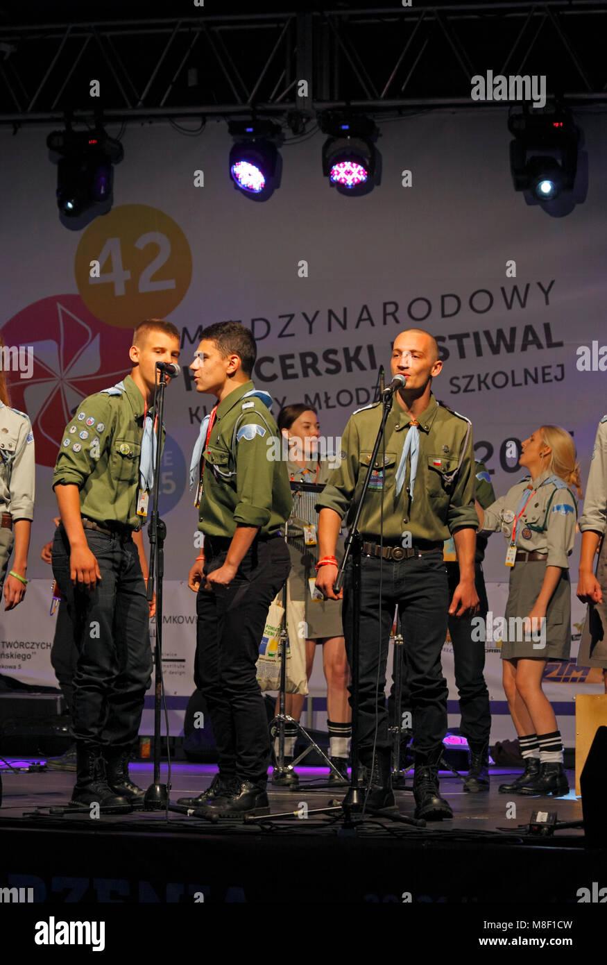 Il polacco musical gruppo scout Wartaki. La xlii Scout Internazionale Festival dei Giovani della scuola. Kielce, Polonia, 12-26 luglio 2015. Foto Stock