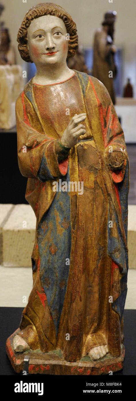 San Giovanni Evangelista. Noce, policromi. Colonia, c. 1330, Germania. Museo Schnütgen. Colonia, Germania. Foto Stock