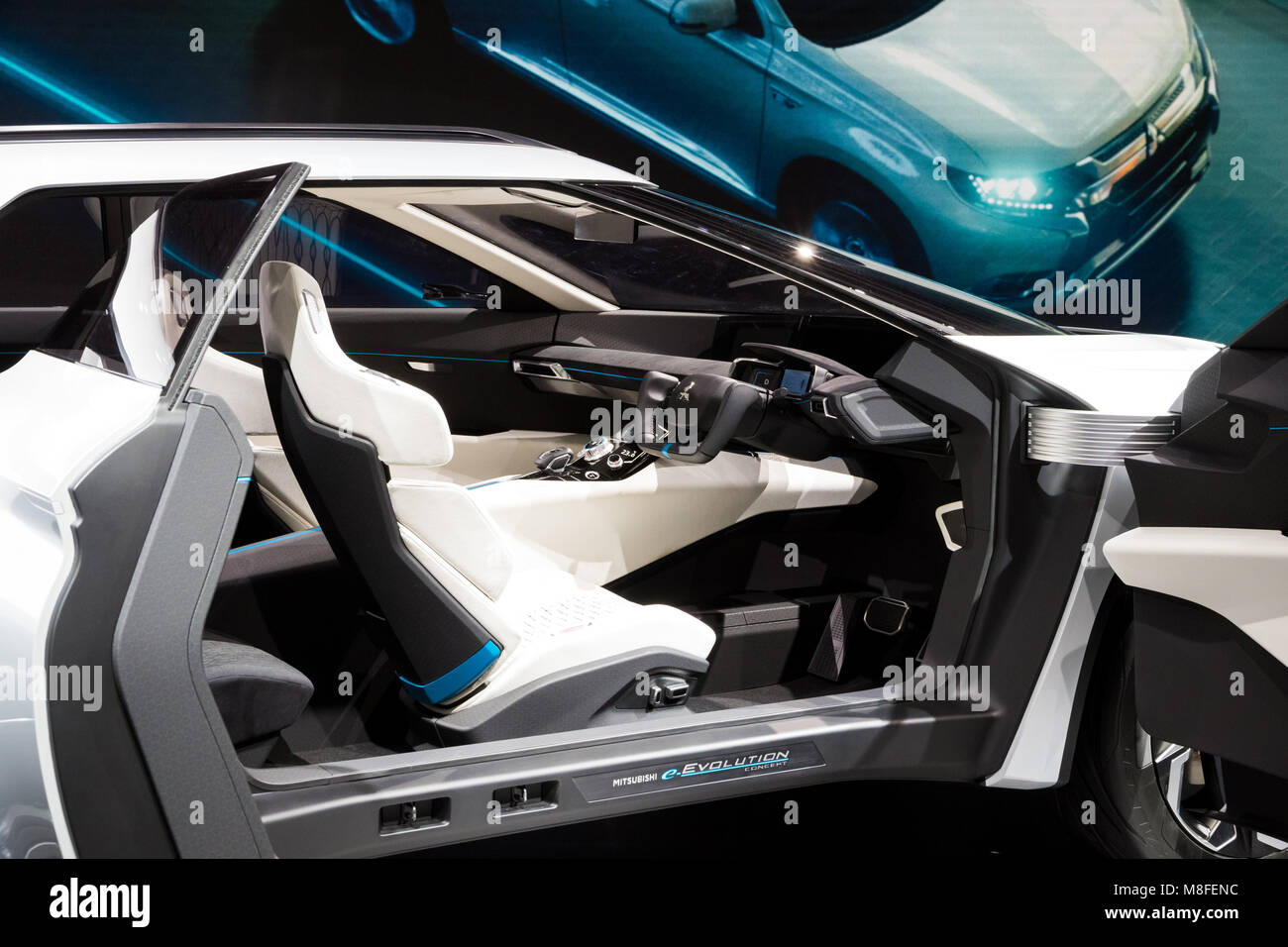 Ginevra, Svizzera - Marzo 7, 2018: Mitsubishi e-Volution concept car elettrica presentata all'88Geneva International Motor Show. Foto Stock