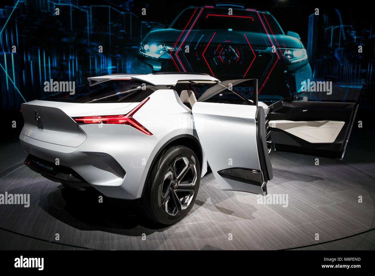 Ginevra, Svizzera - Marzo 7, 2018: Mitsubishi e-Volution concept car elettrica presentata all'88Geneva International Motor Show. Foto Stock