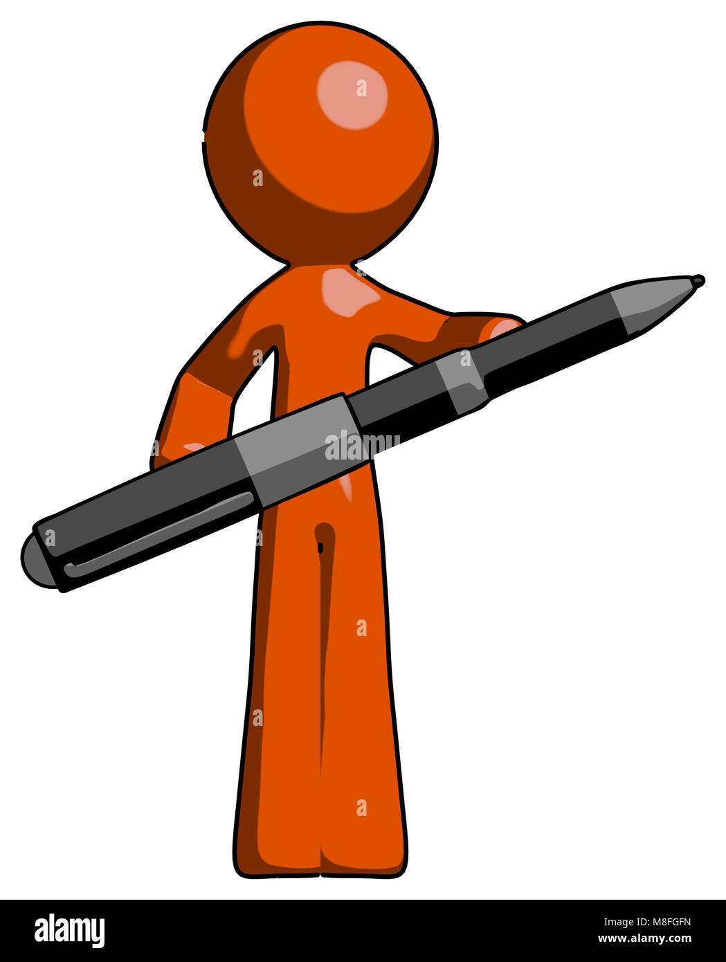 Disegno arancione mascot l uomo che pongono in sicurezza con penna gigante  si spera pronto a firmare giant controllare Foto stock - Alamy
