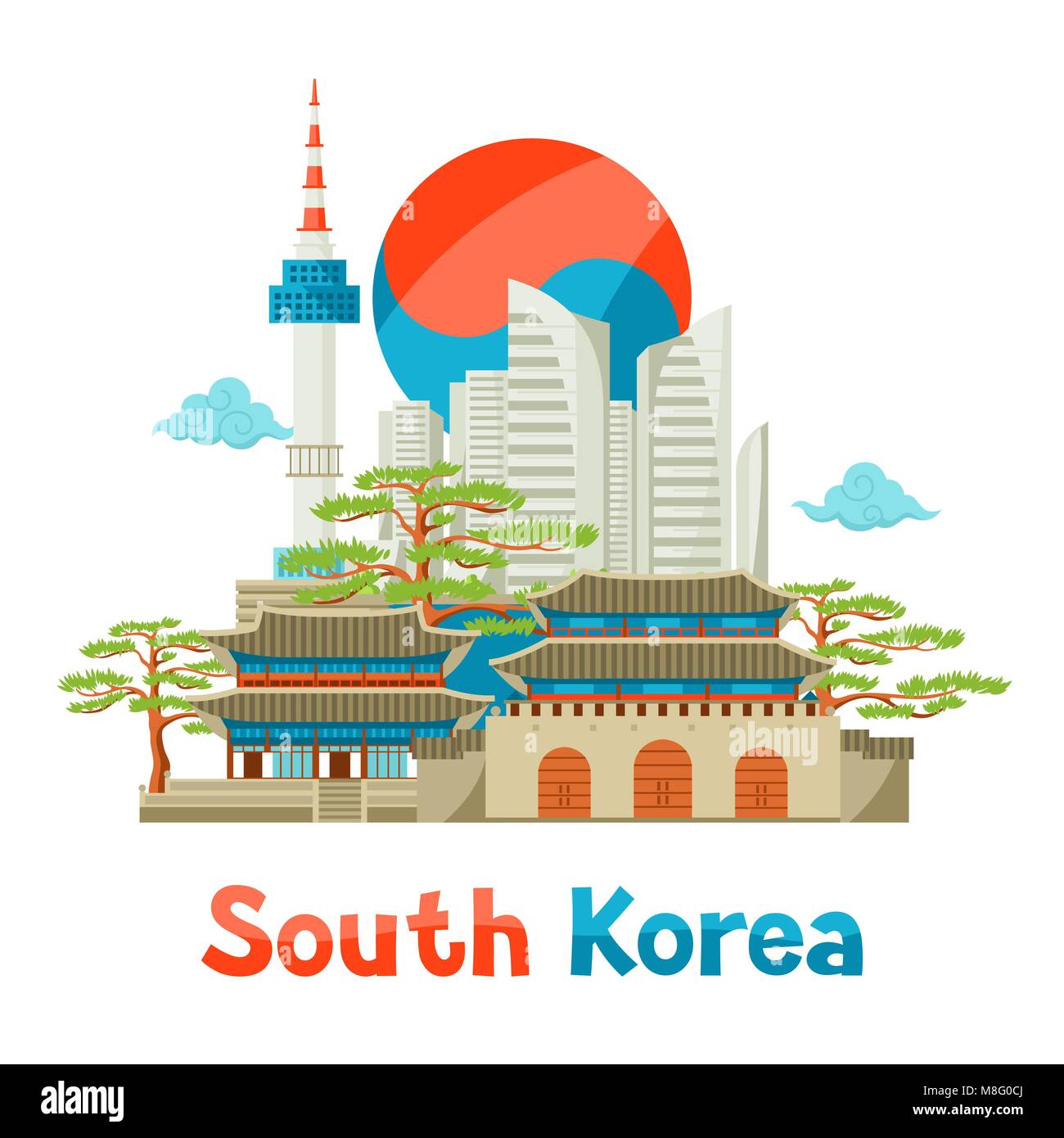 Corea del Sud storica e moderna architettura design di sfondo Illustrazione Vettoriale